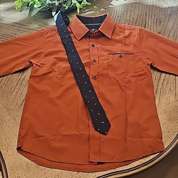 Long sleeve button down shirt and tie burnt orange size 6 - Picture 1 of 12